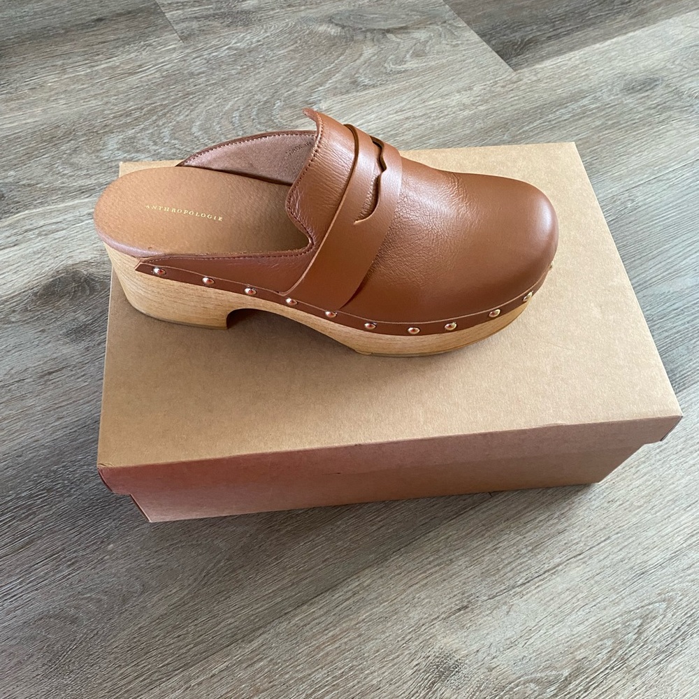 Anthropologie Tan Loafer Clog with Studded Trim